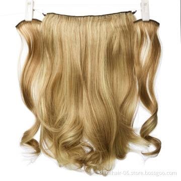 Natural Ombre Blonde Soft Long Clip in One Piece Hair Extension Wavy Invisible Wire Fish Line Hair Synthetic Hair Extensions